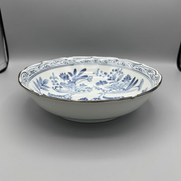 Vtg Asian Andrea Sadek Porcelain Bowl Japanese Water Garden with Birds 10" Dia - Picture 6 of 8